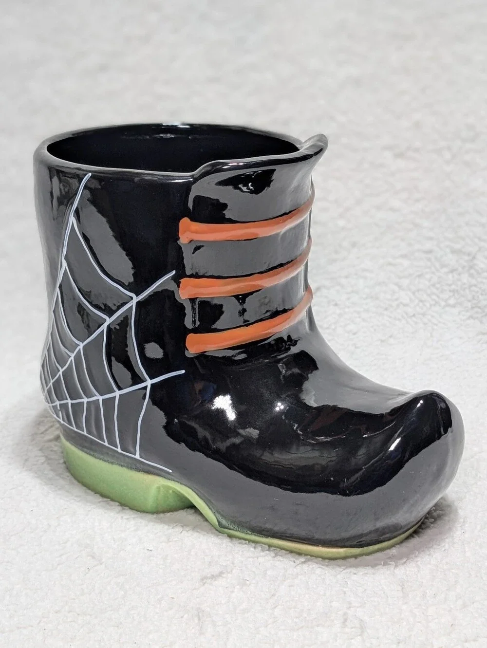 Yankee Candle Green Black Halloween Witch Boot Jar Candle Holder Ceramic Vase
